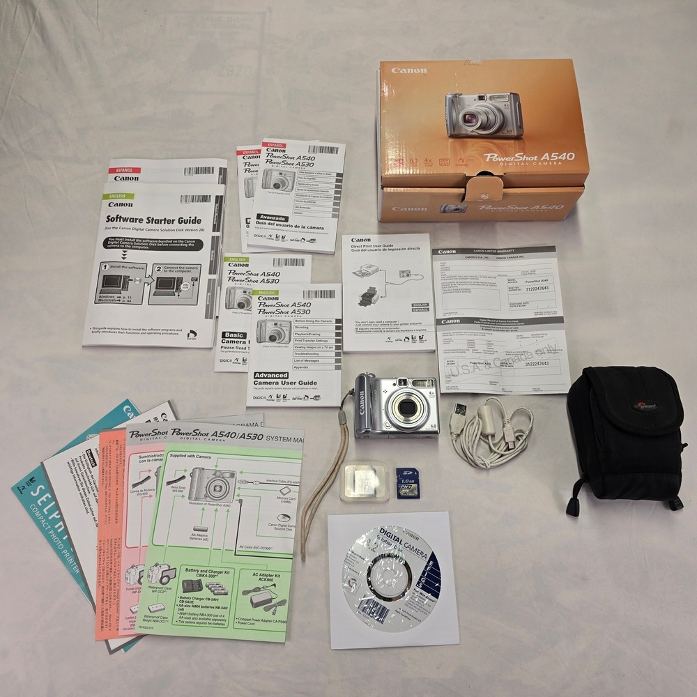 Canon PowerShot A540 Digital Camera 6.0MP 4xZoom Bundle with Box Case SD Card